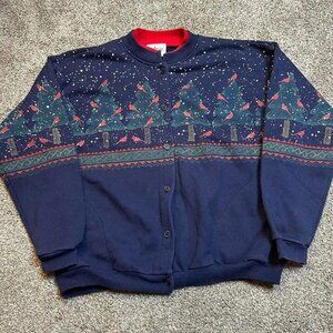 Vintage winter double sided winter snowy trees and cardinal artisans cardigan‎